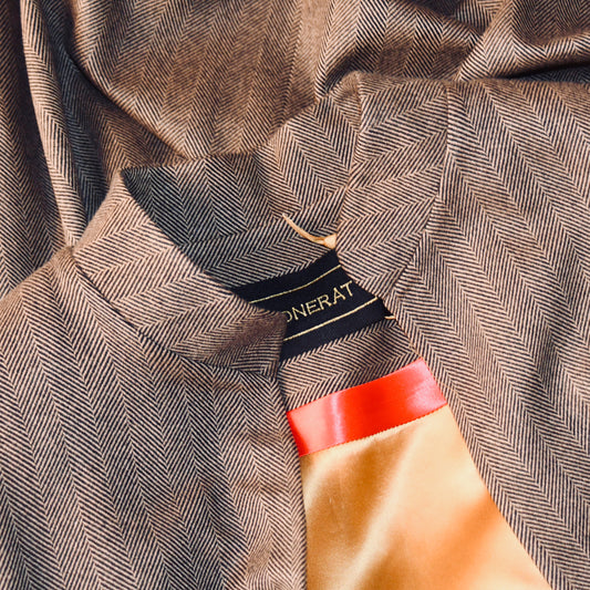 the brett coat in brown-black cashmere-lambswool herringbone flannel image 0