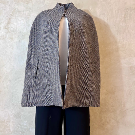the clayton cape in small blue check lovat tweed image 1