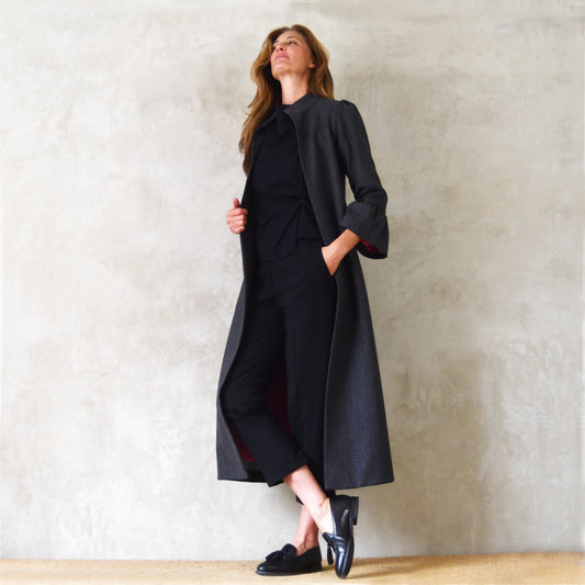 the delany coat in charcoal cashmere-lambswool herringbone flannel image 1