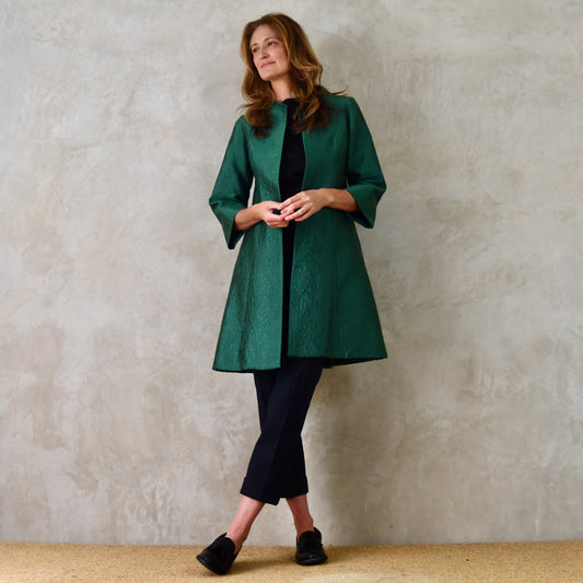 The Ganz Coat in Emerald Flower Brocade