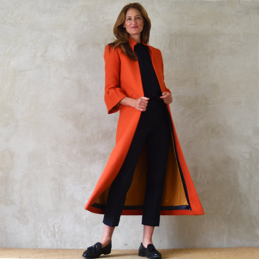 the delany coat in burnt orange wool crepe image 0