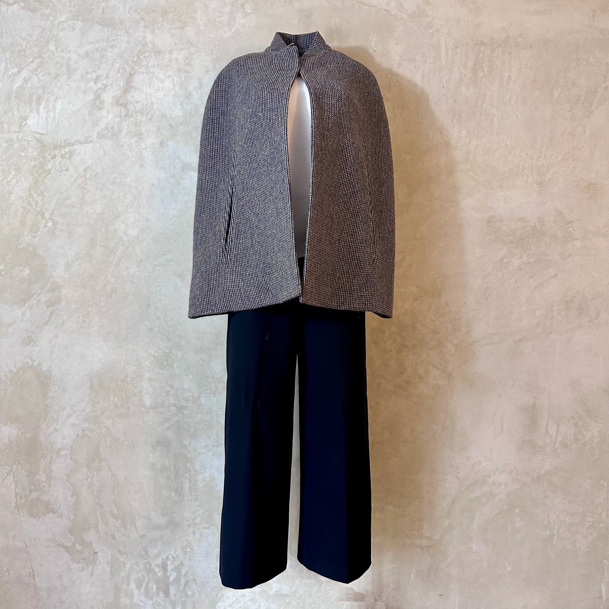 the clayton cape in small blue check lovat tweed image 7