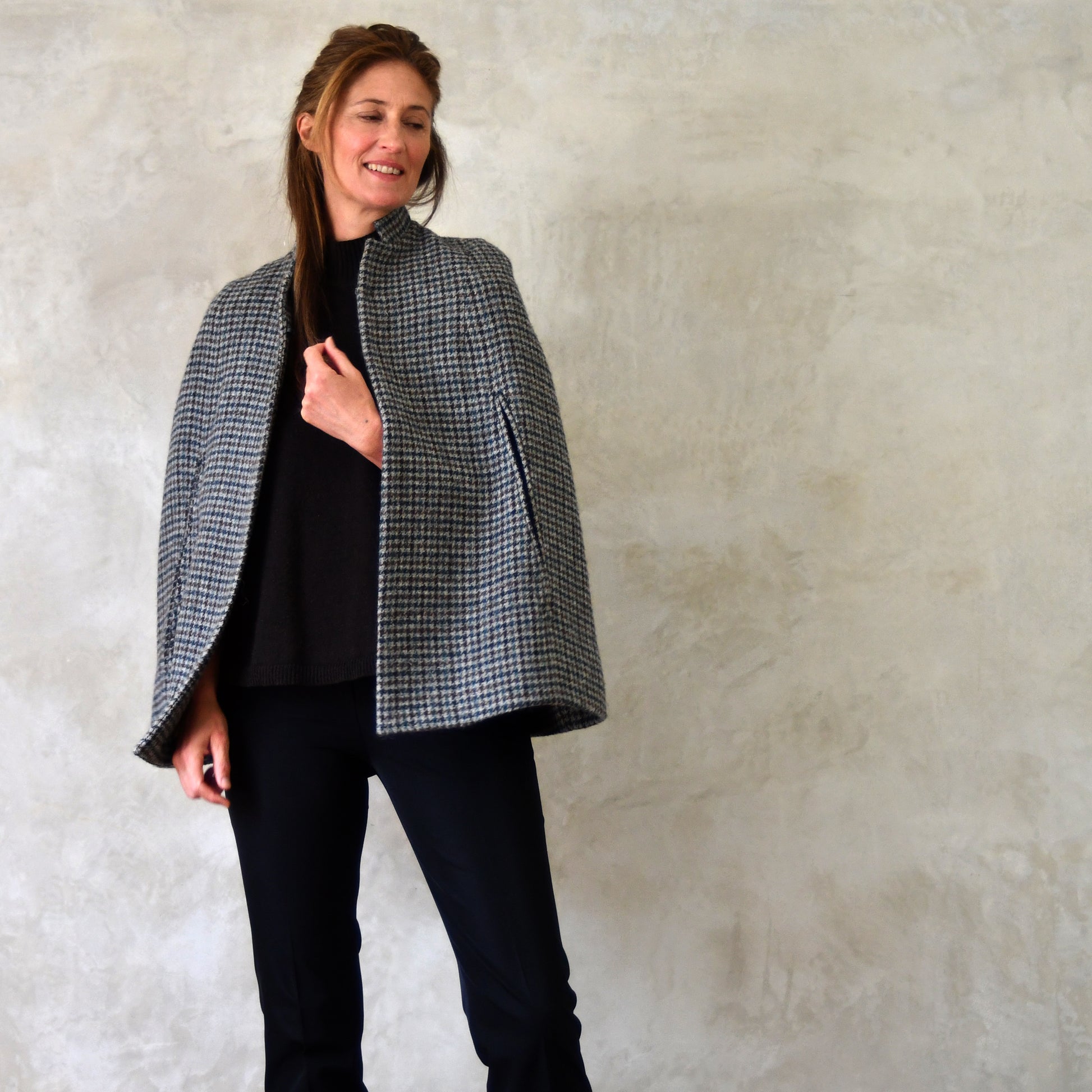 the clayton cape in grey-blue lovat tweed image 2
