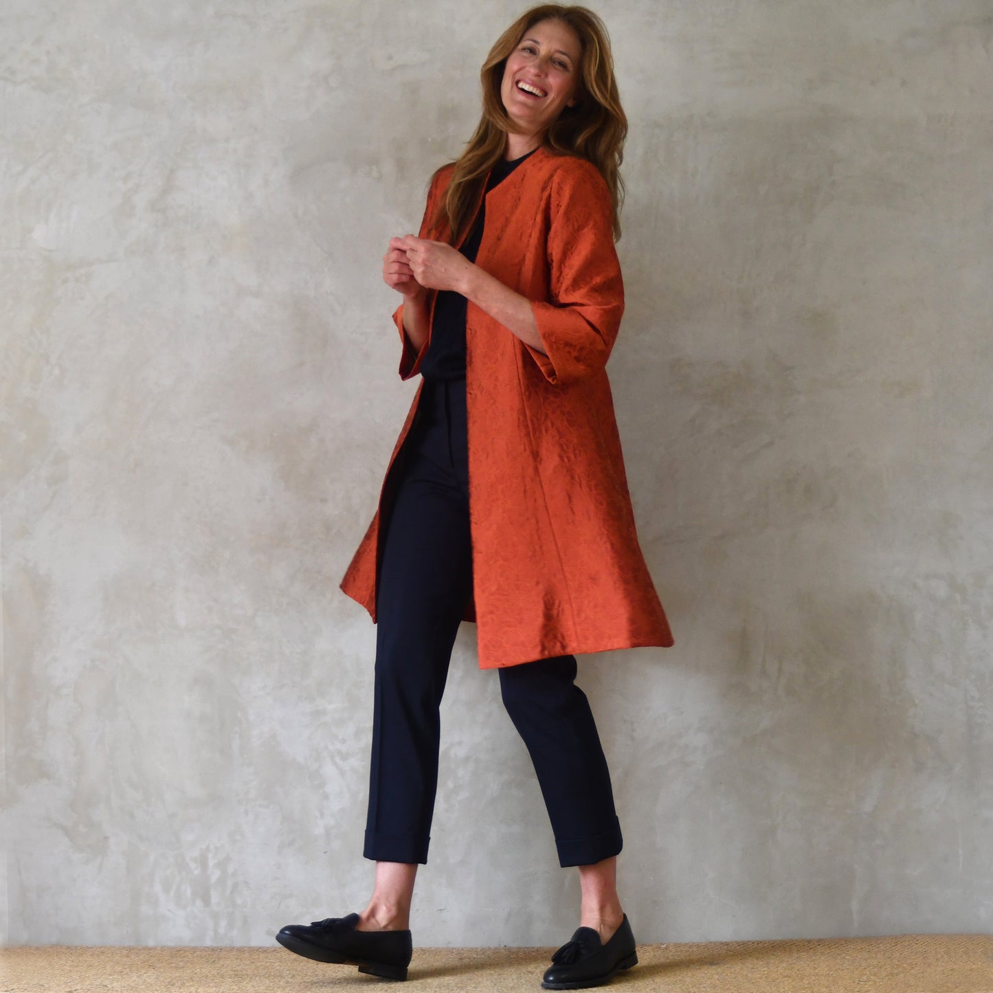 the ganz coat in orange flower brocade image 0