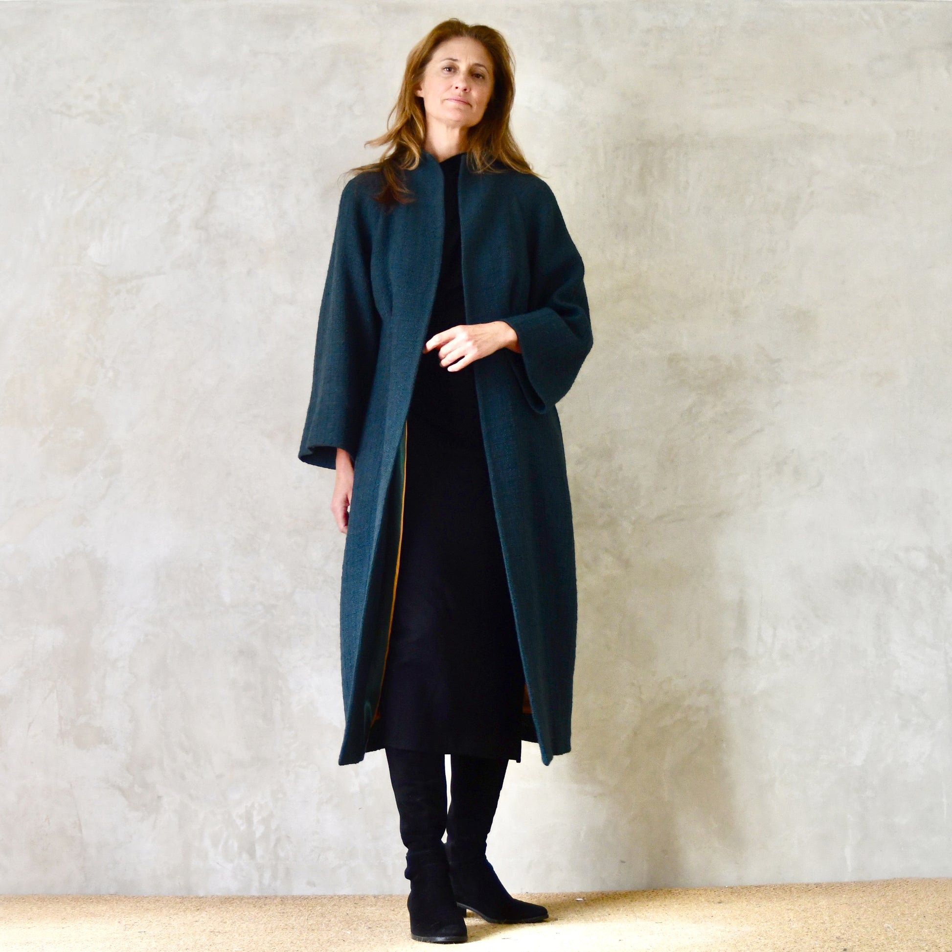 the long frink in bottle green wool boucle image 6