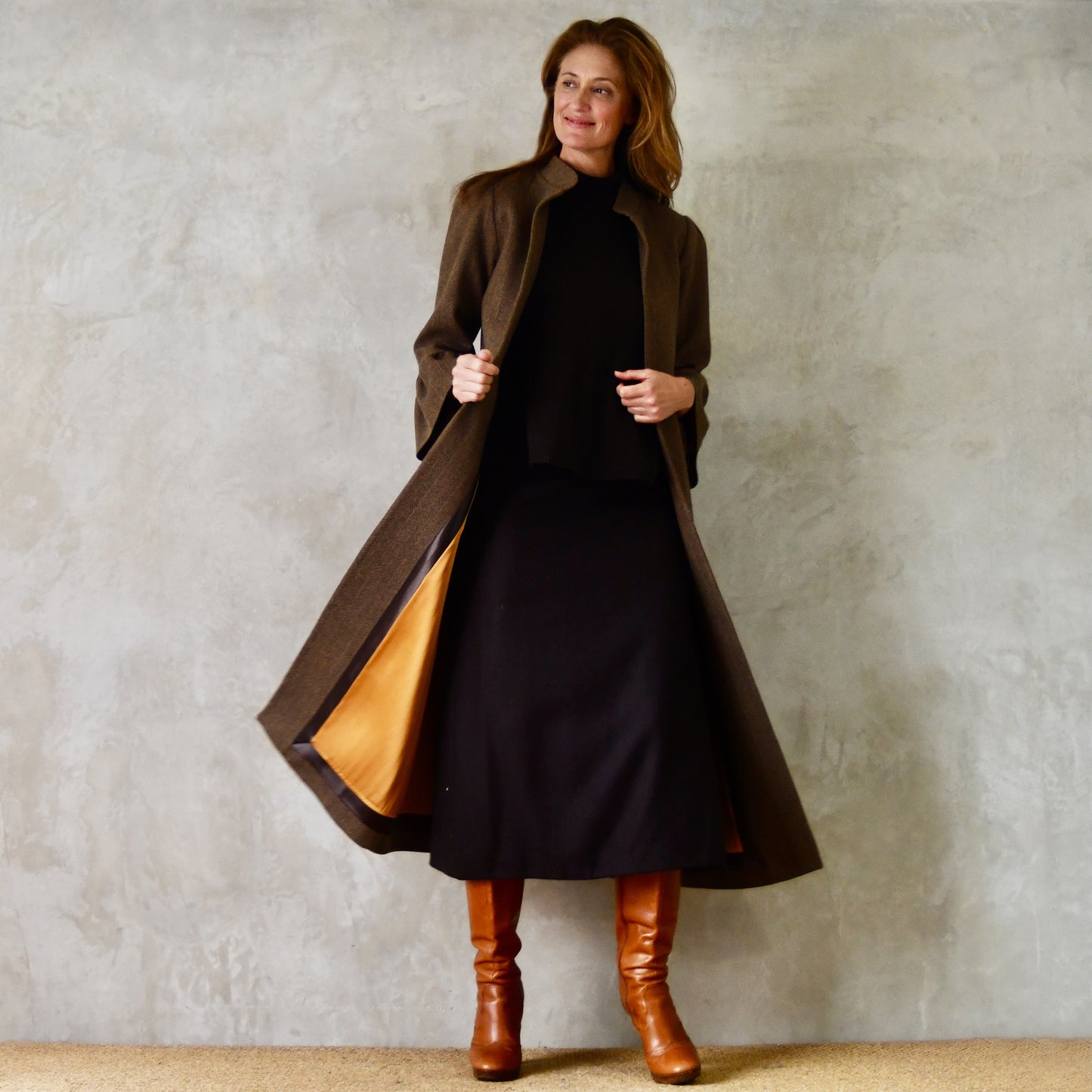 the delany coat in brown cashmere-lambswool herringbone flannel image 6