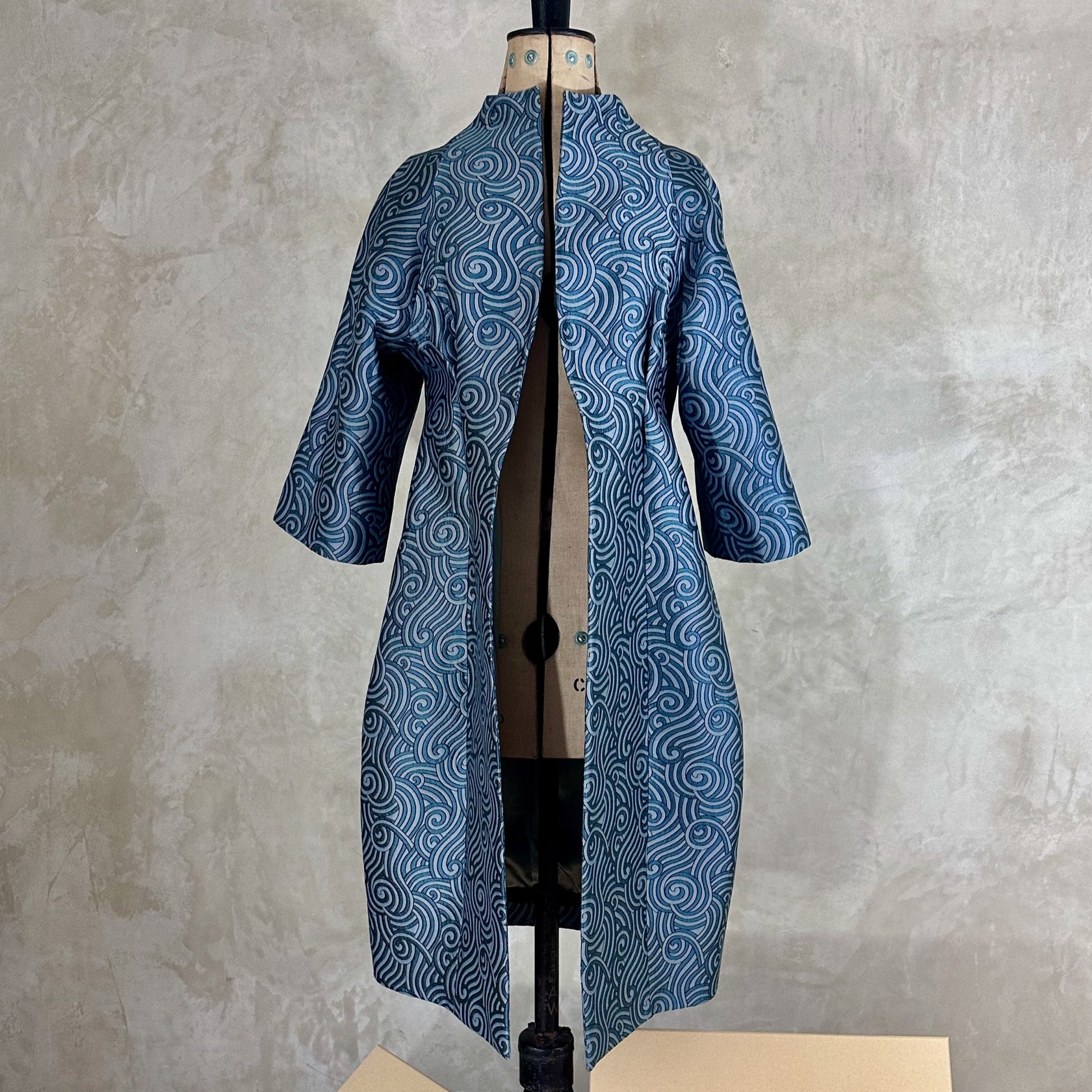 the frink coat in a teal swirl silk-mix brocade image 1