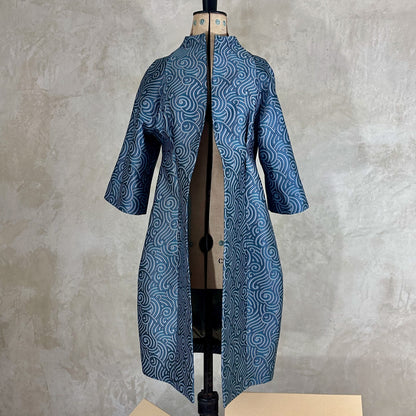 the frink coat in a teal swirl silk-mix brocade image 1