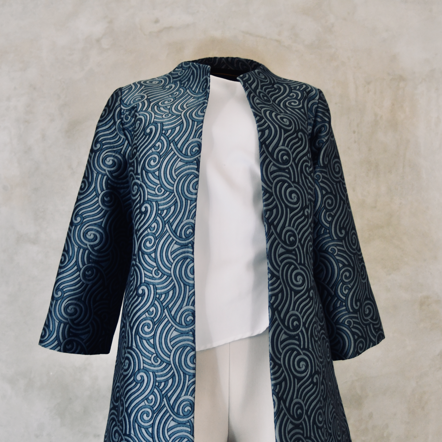 the ganz coat in teal silk mix brocade image 5