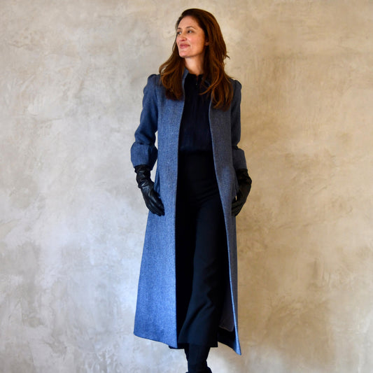 the delany coat in denim blue lambswool herringbone tweed image 3