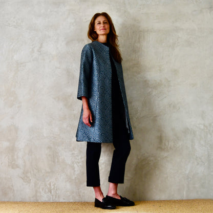 the ganz coat in teal silk mix brocade image 0