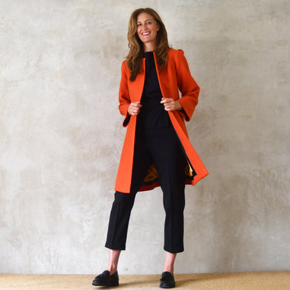 the john coat in burnt orange wool crepe image 2