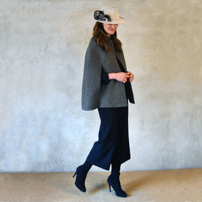 the clayton cape in small blue check lovat tweed image 2