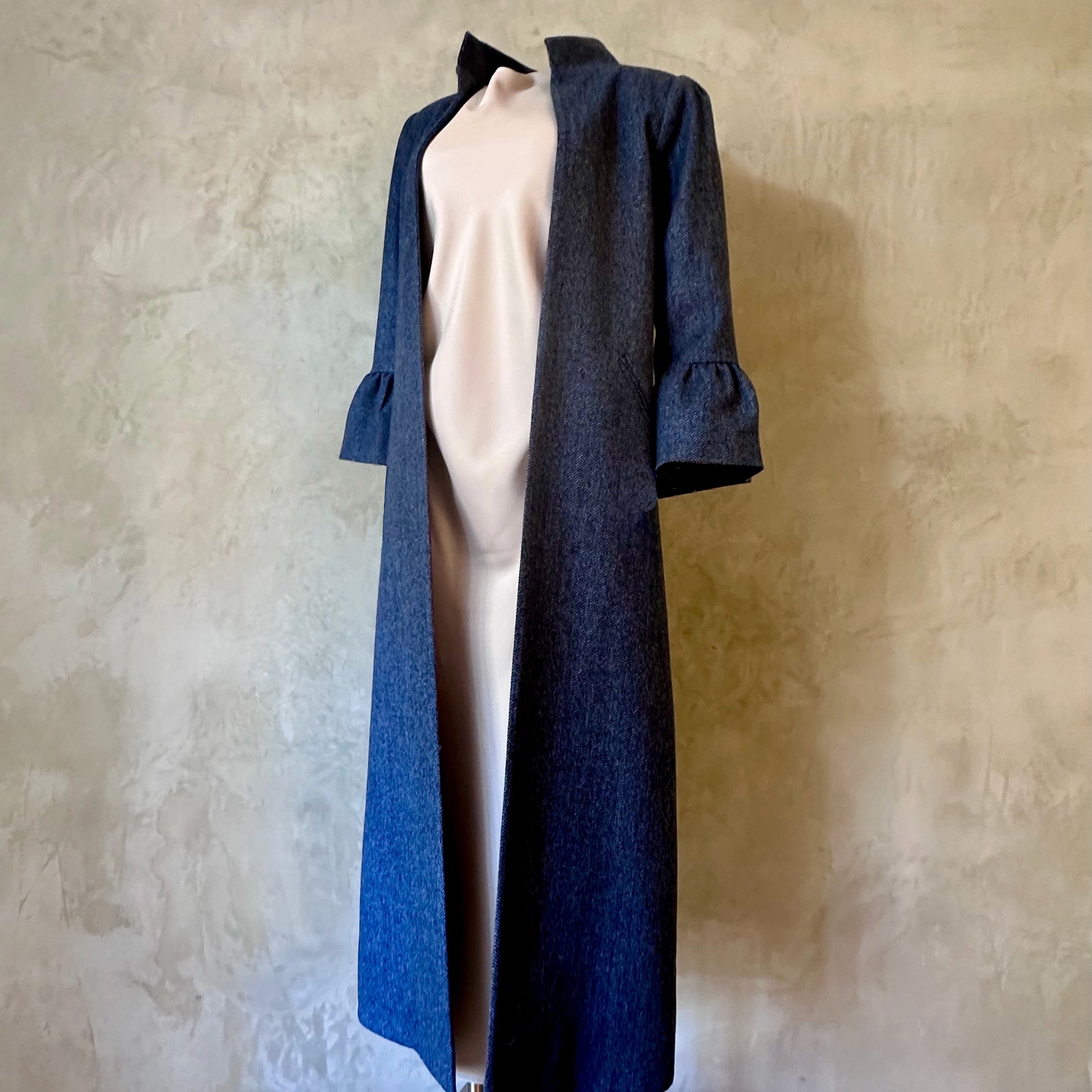 the delany coat in denim blue lambswool herringbone tweed image 7