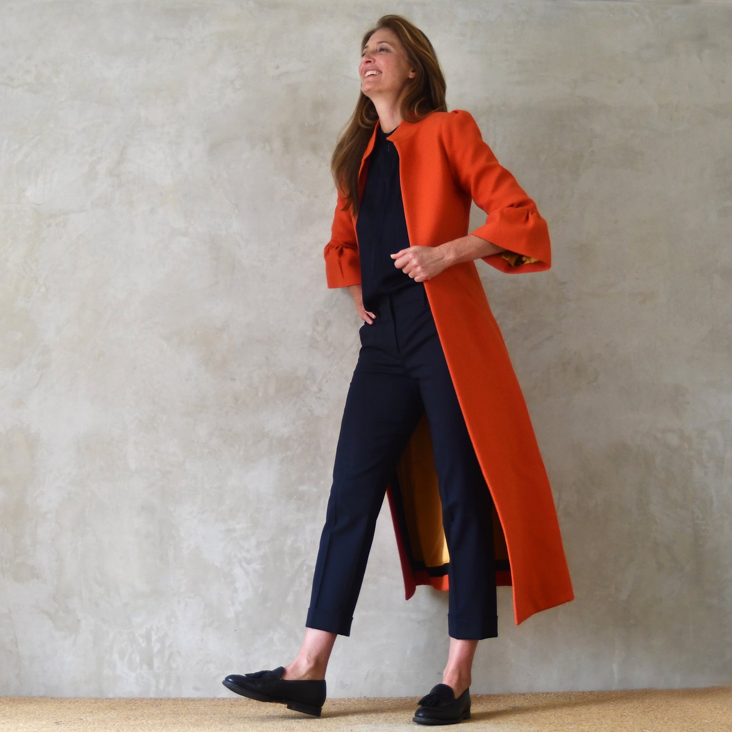 the delany coat in burnt orange wool crepe image 3