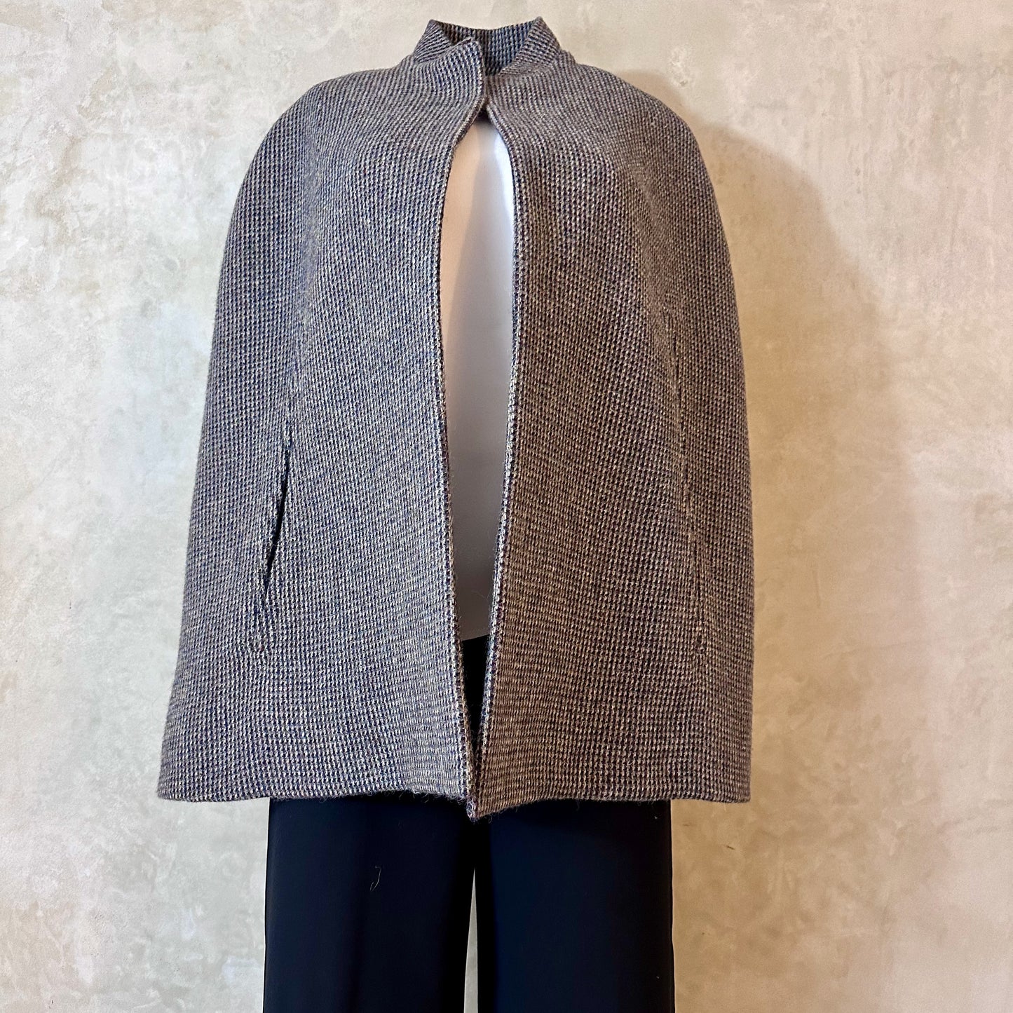 the clayton cape in small blue check lovat tweed image 1