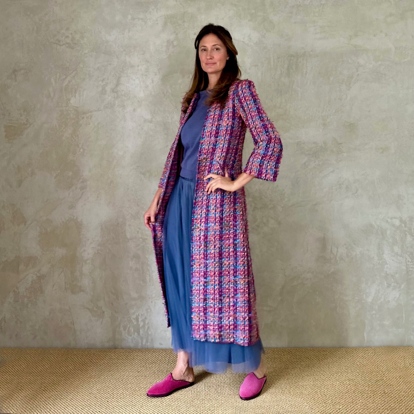 the bell coat in raspberry boucle image 7