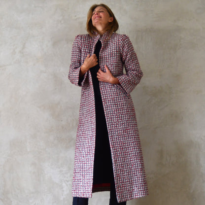 the bell coat in red, ecru and navy wool boucle image 2