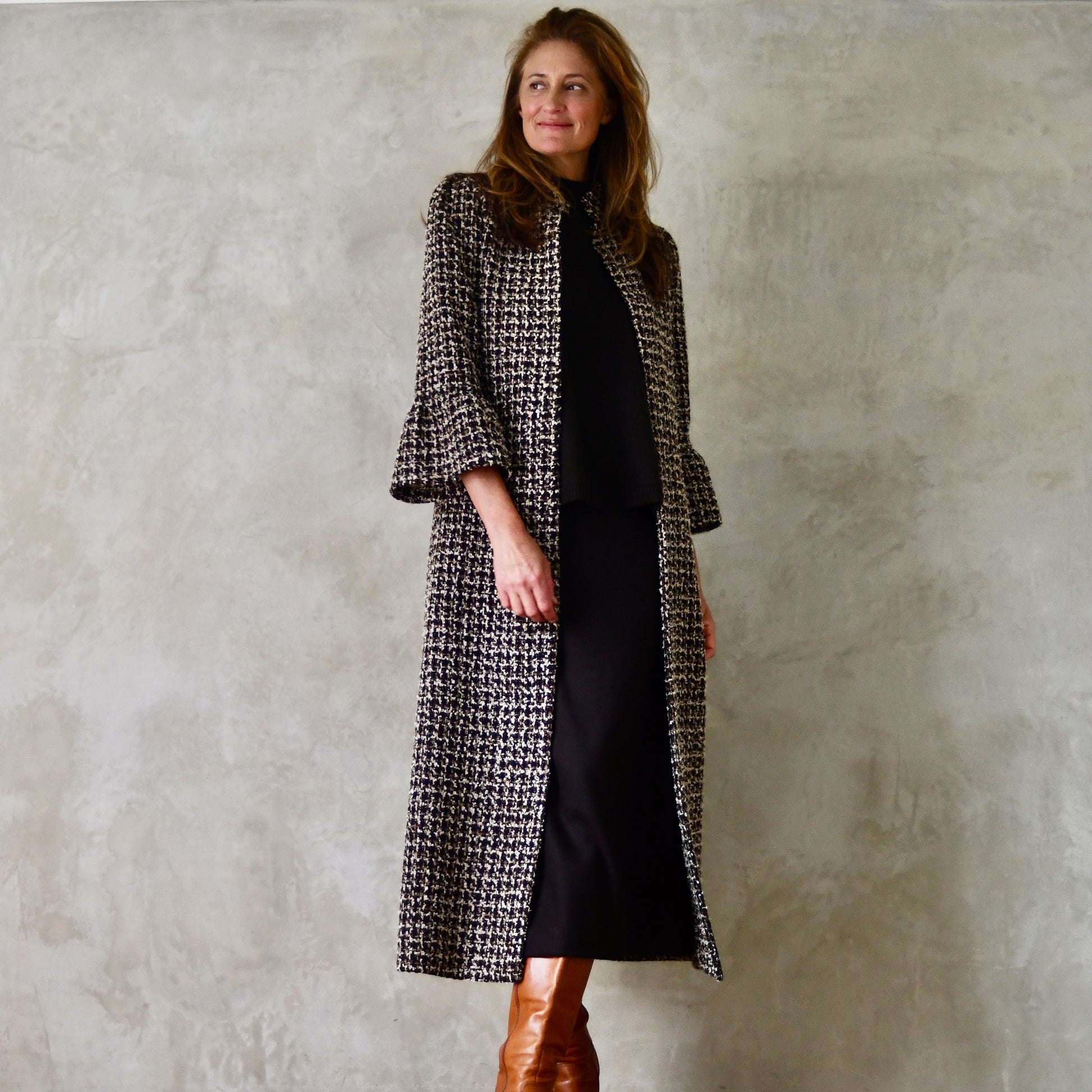 the delany coat in ivory, black, brown and copper bouclé image 2