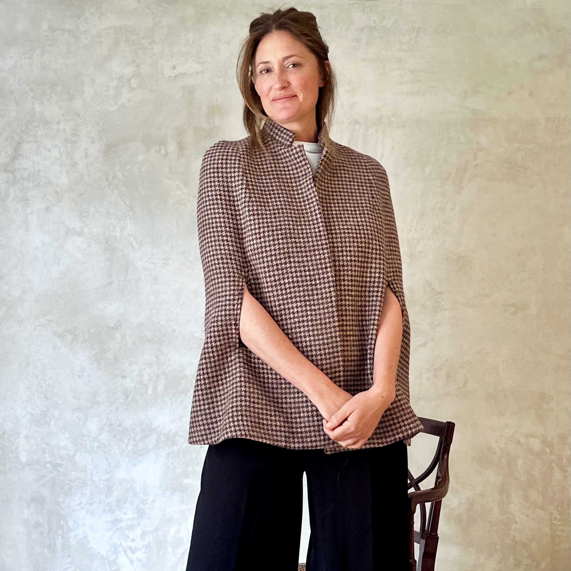 the clayton cape in camel, red and green check lovat tweed image 10