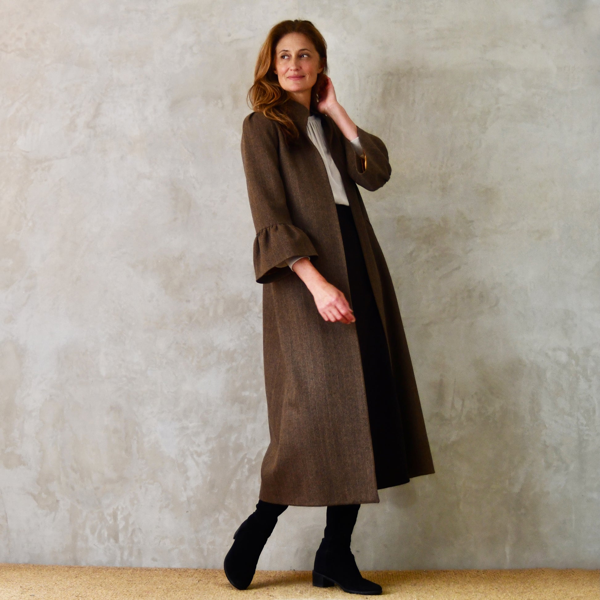 the delany coat in brown cashmere-lambswool herringbone flannel image 5
