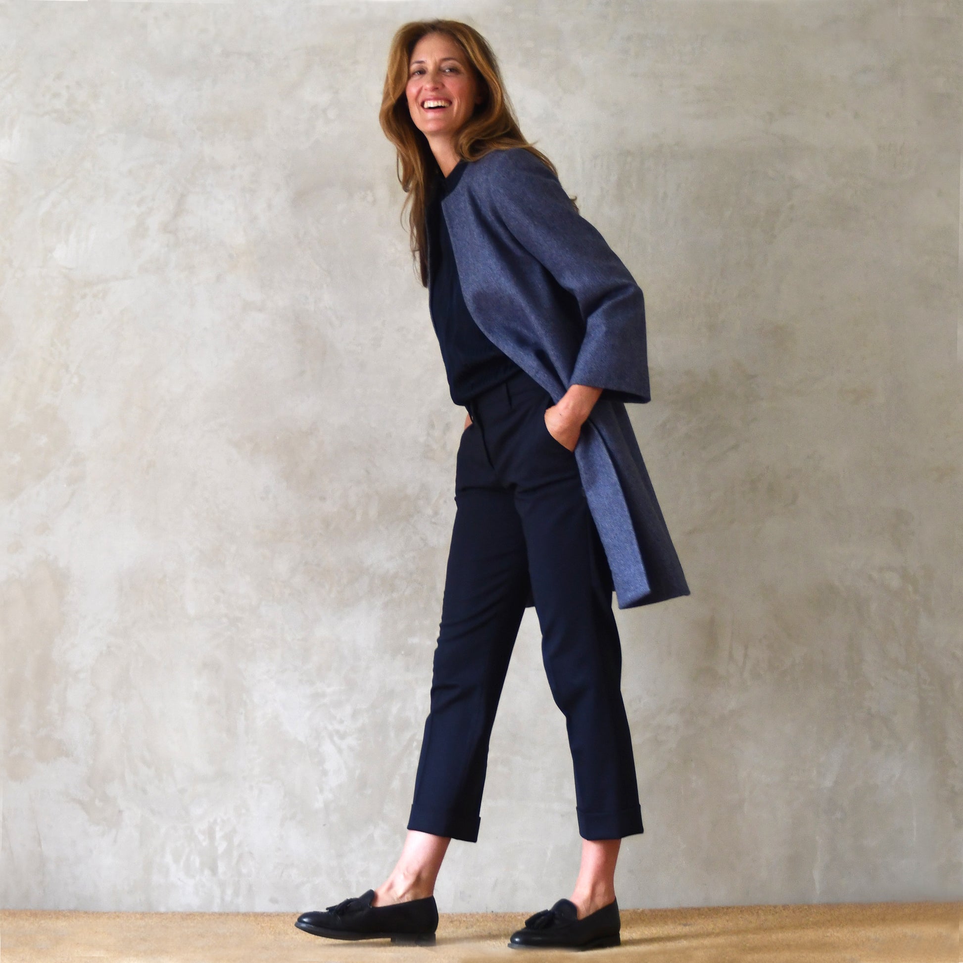 the garnett coat in blue herringbone lambswool tweed image 5