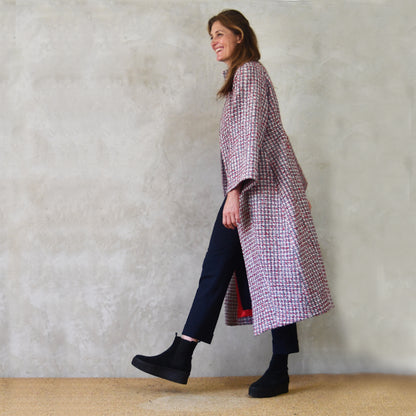 the long frink in red, ecru and navy wool boucle image 5