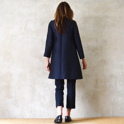 the garnett coat in dark navy bubble brocade image 14