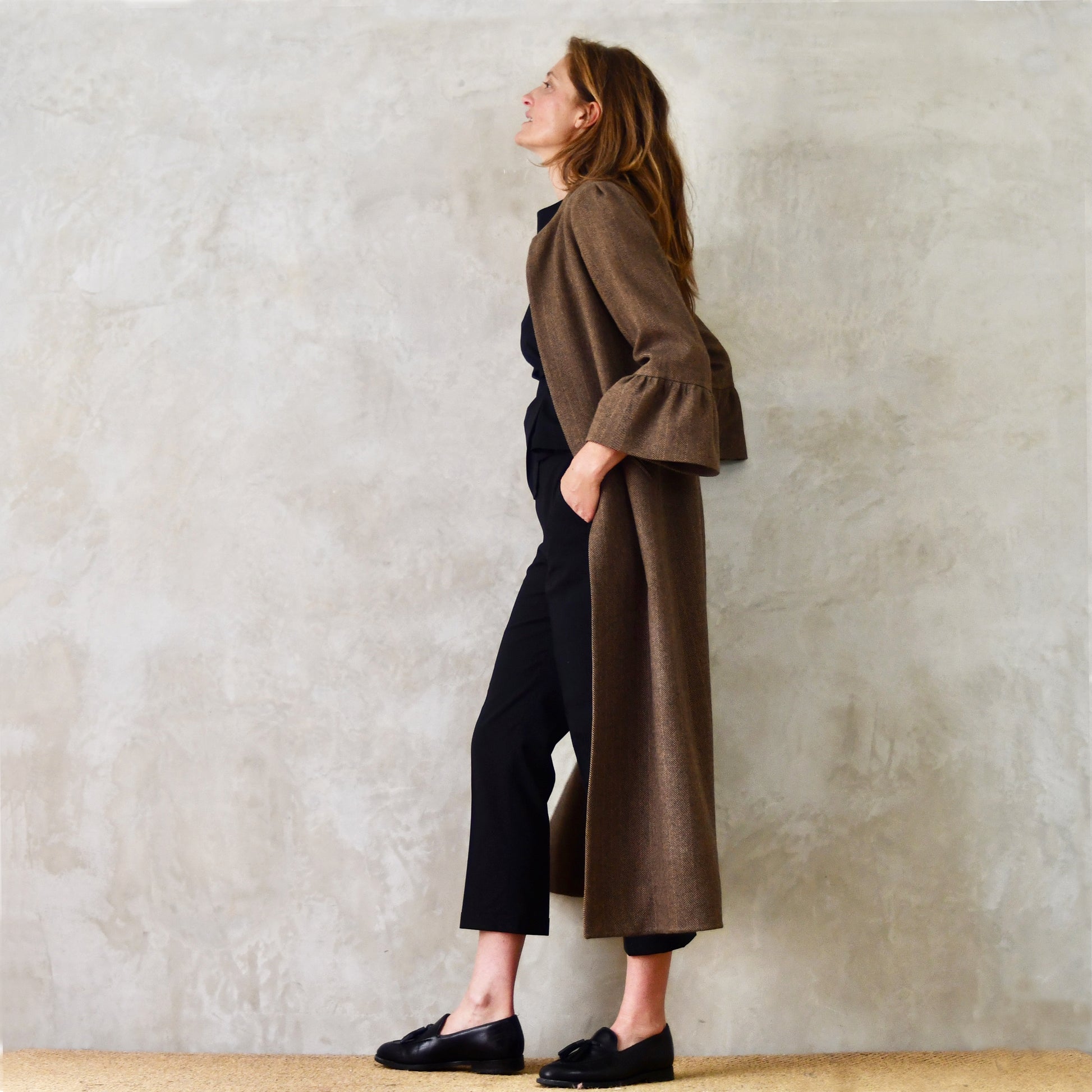 the delany coat in brown cashmere-lambswool herringbone flannel image 0