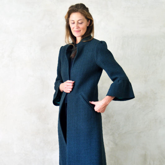 the delany coat in bottle green green wool boucle image 0