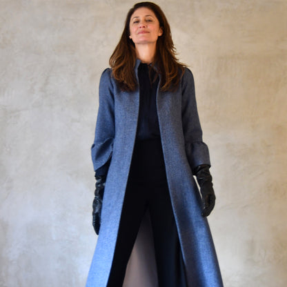 the delany coat in denim blue lambswool herringbone tweed image 6