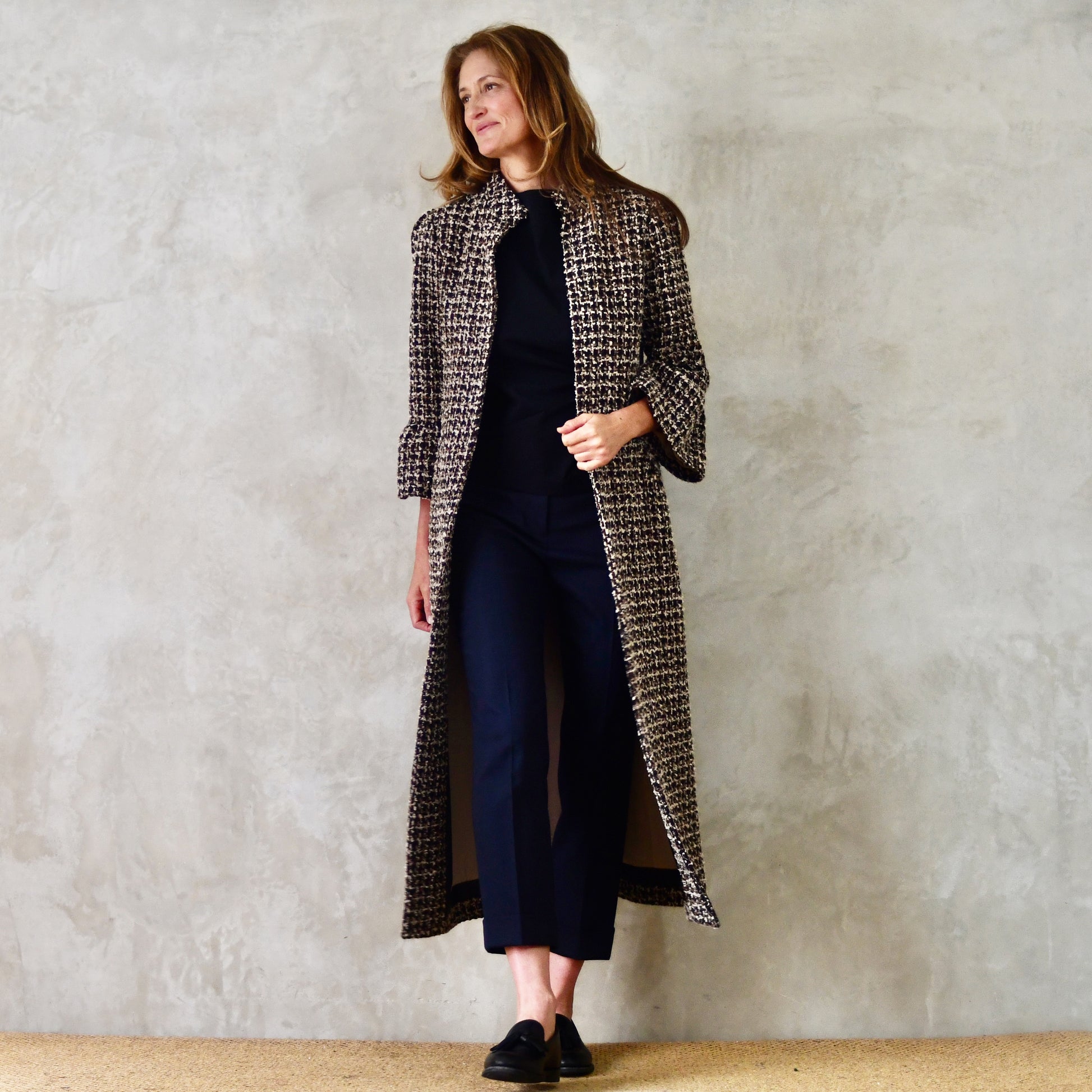 the delany coat in ivory, black, brown and copper bouclé image 6