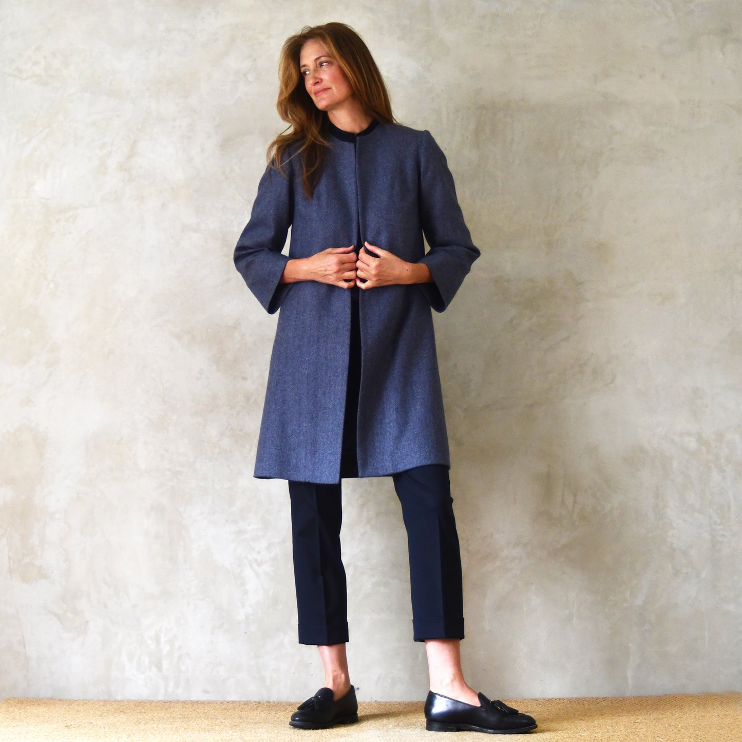 the garnett coat in blue herringbone lambswool tweed image 3