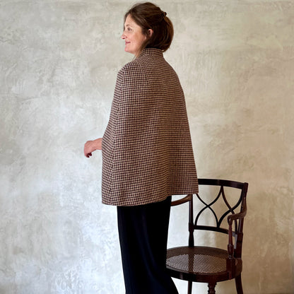 the clayton cape in camel, red and green check lovat tweed image 7