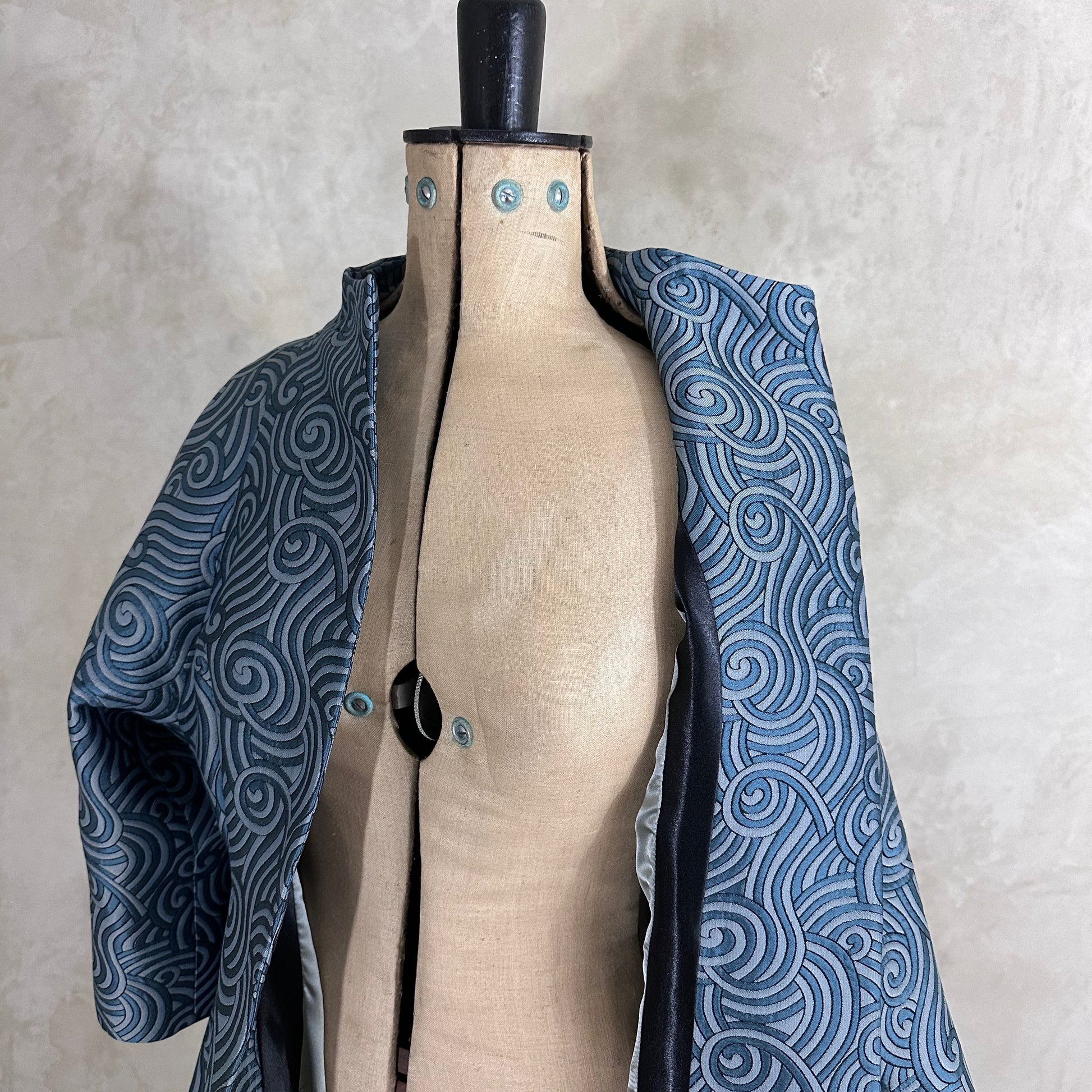 the frink coat in a teal swirl silk-mix brocade image 6