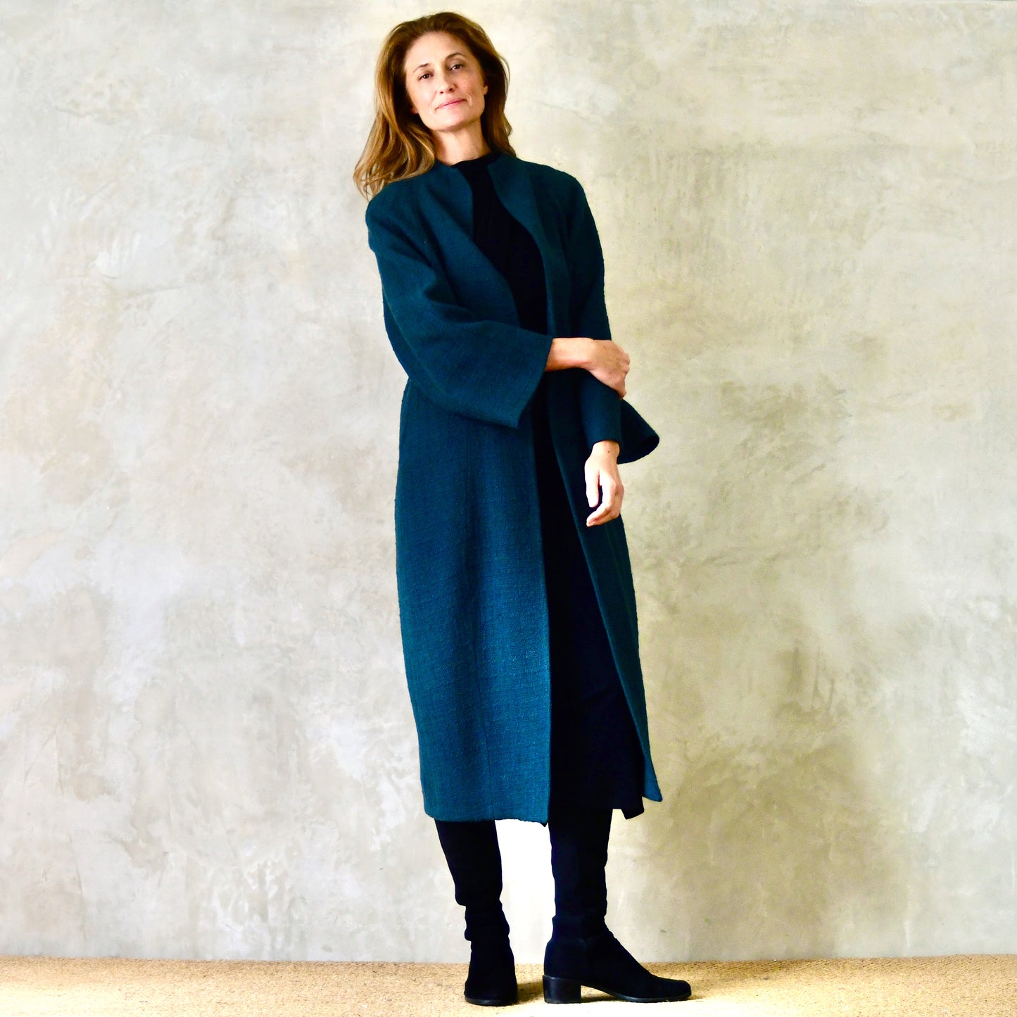 the long frink in bottle green wool boucle image 5