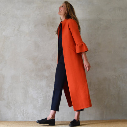 the delany coat in burnt orange wool crepe image 0