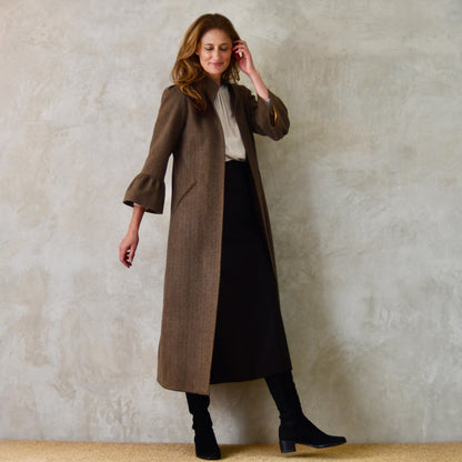 the brett coat in brown-black cashmere-lambswool herringbone flannel image 1