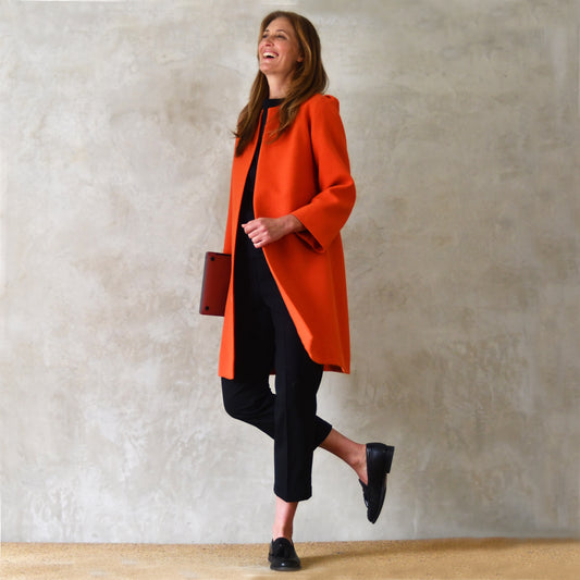 the john coat in burnt orange wool crepe image 0