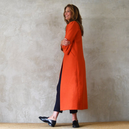 the delany coat in burnt orange wool crepe image 7