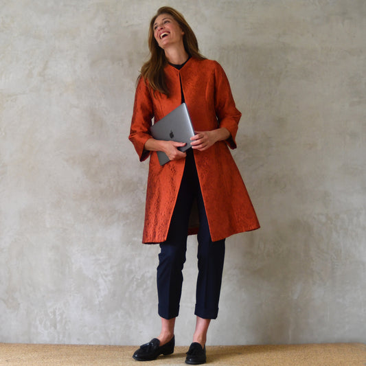 the ganz coat in orange flower brocade image 5