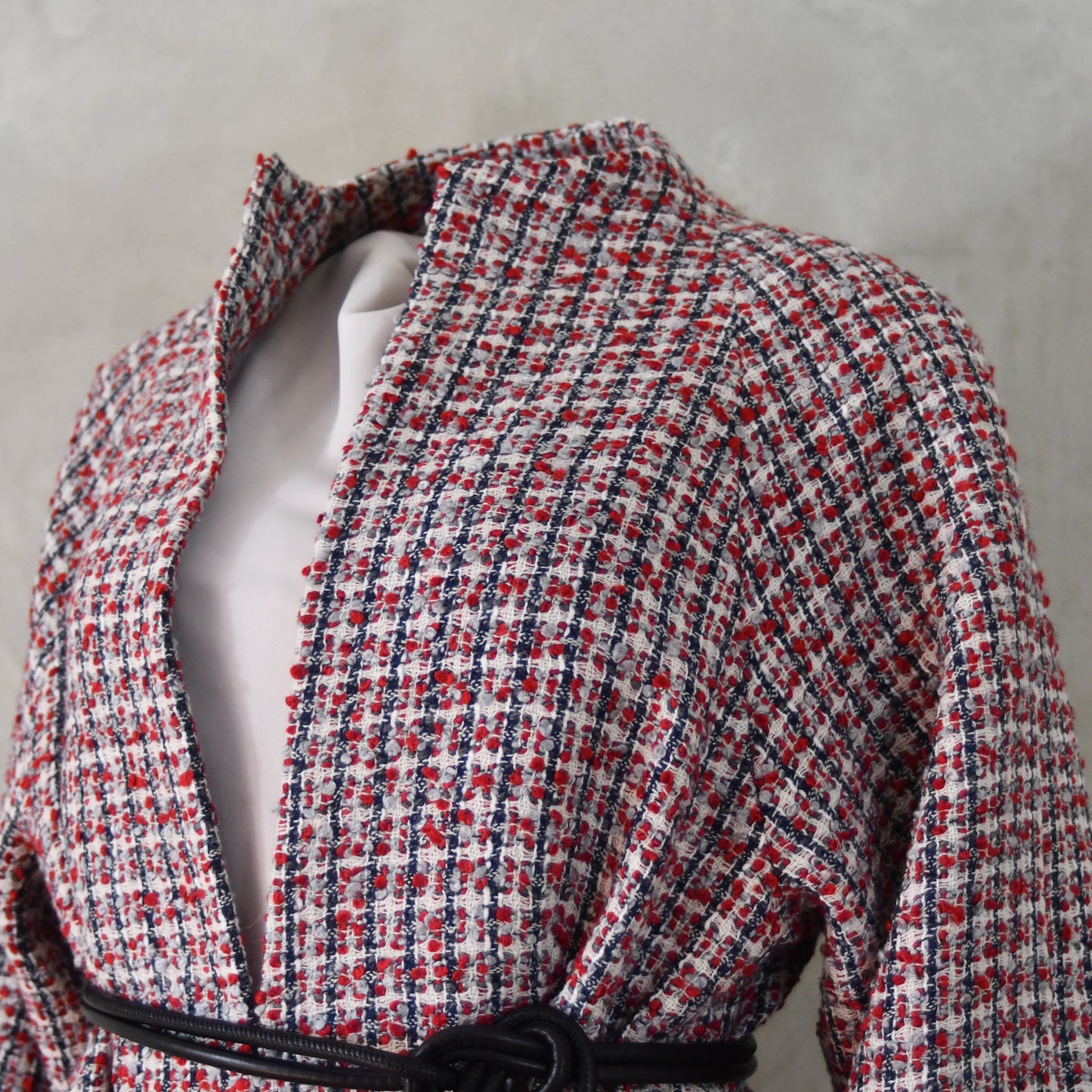 the long frink in red, ecru and navy wool boucle image 6