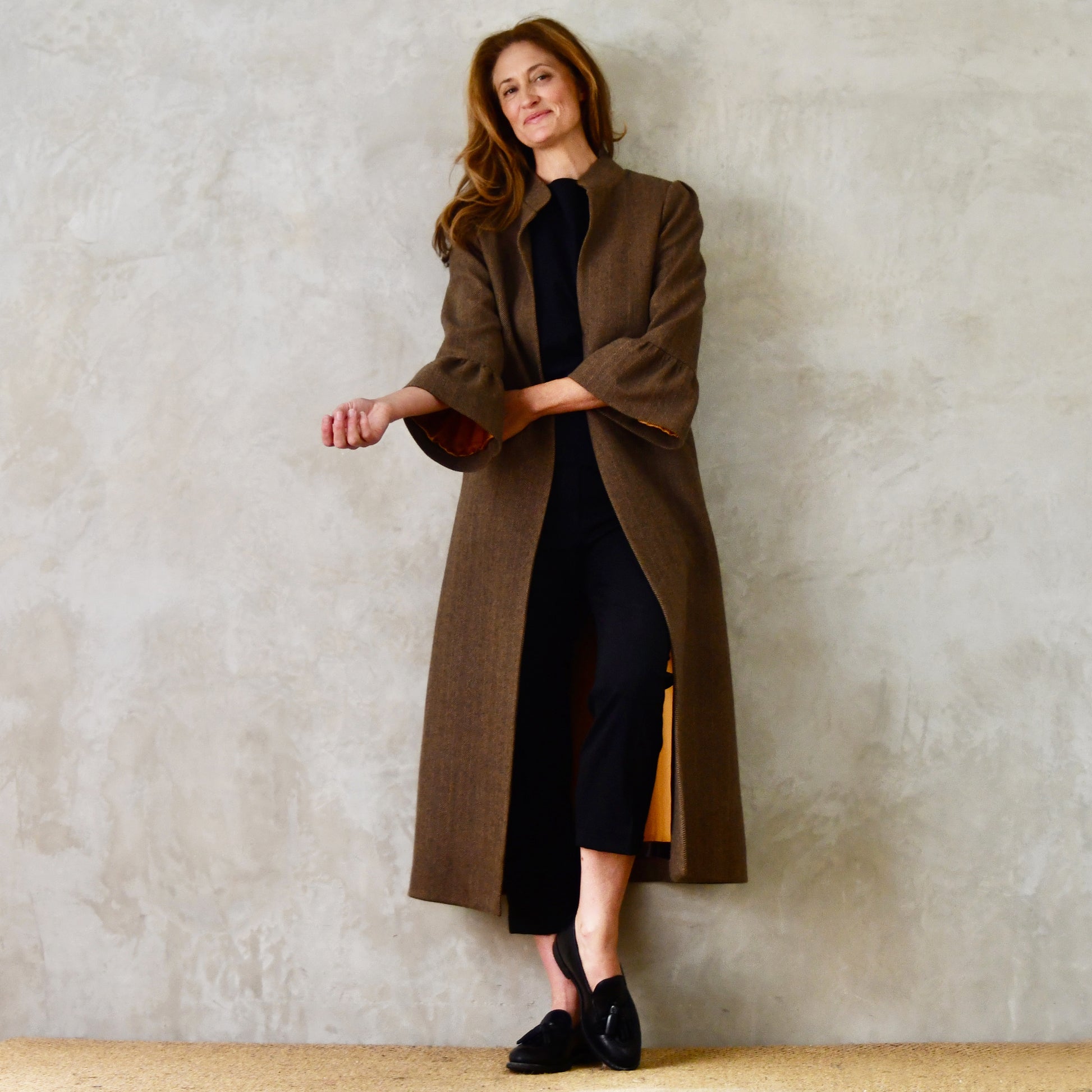 the delany coat in brown cashmere-lambswool herringbone flannel image 10