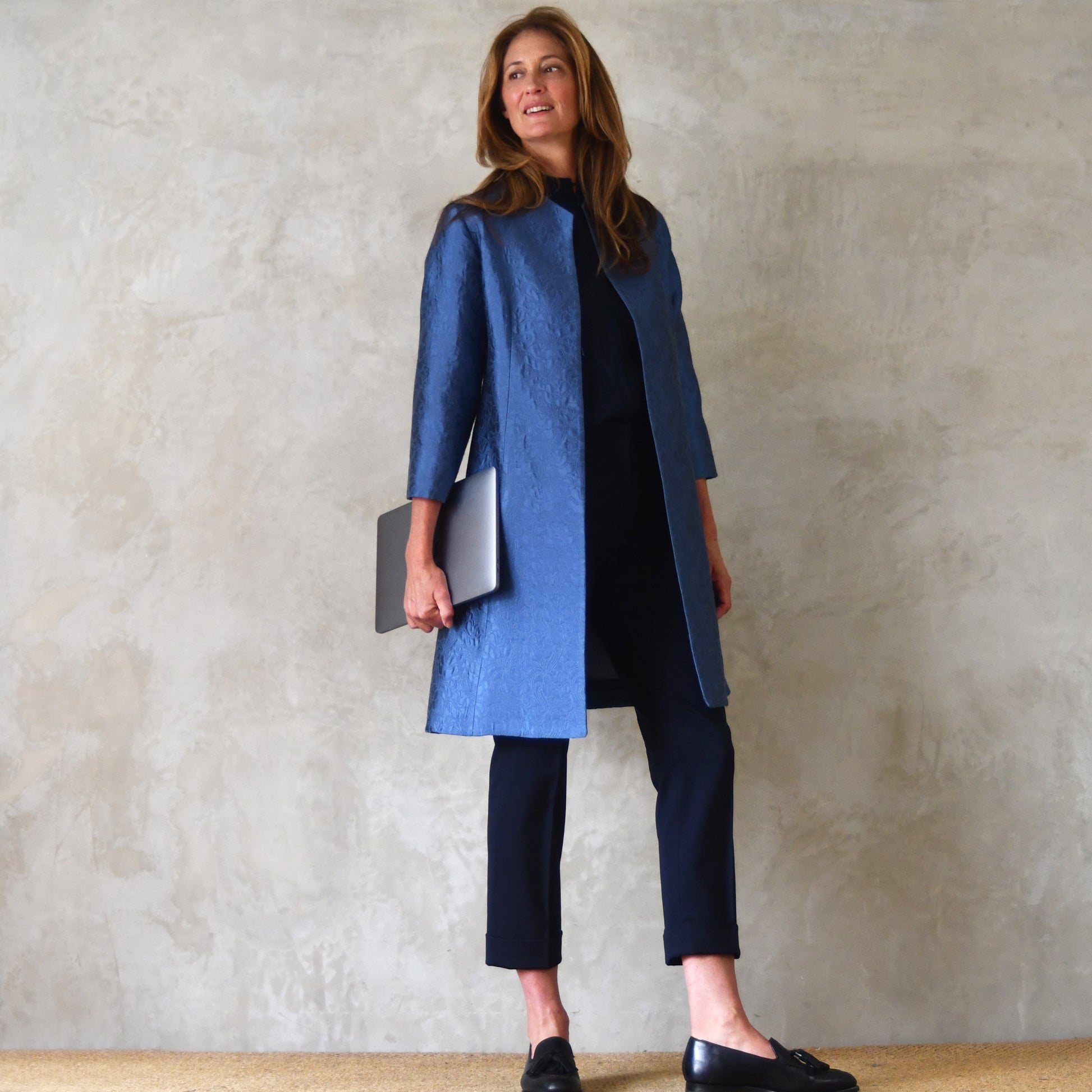 the ganz coat in blue flower brocade image 0