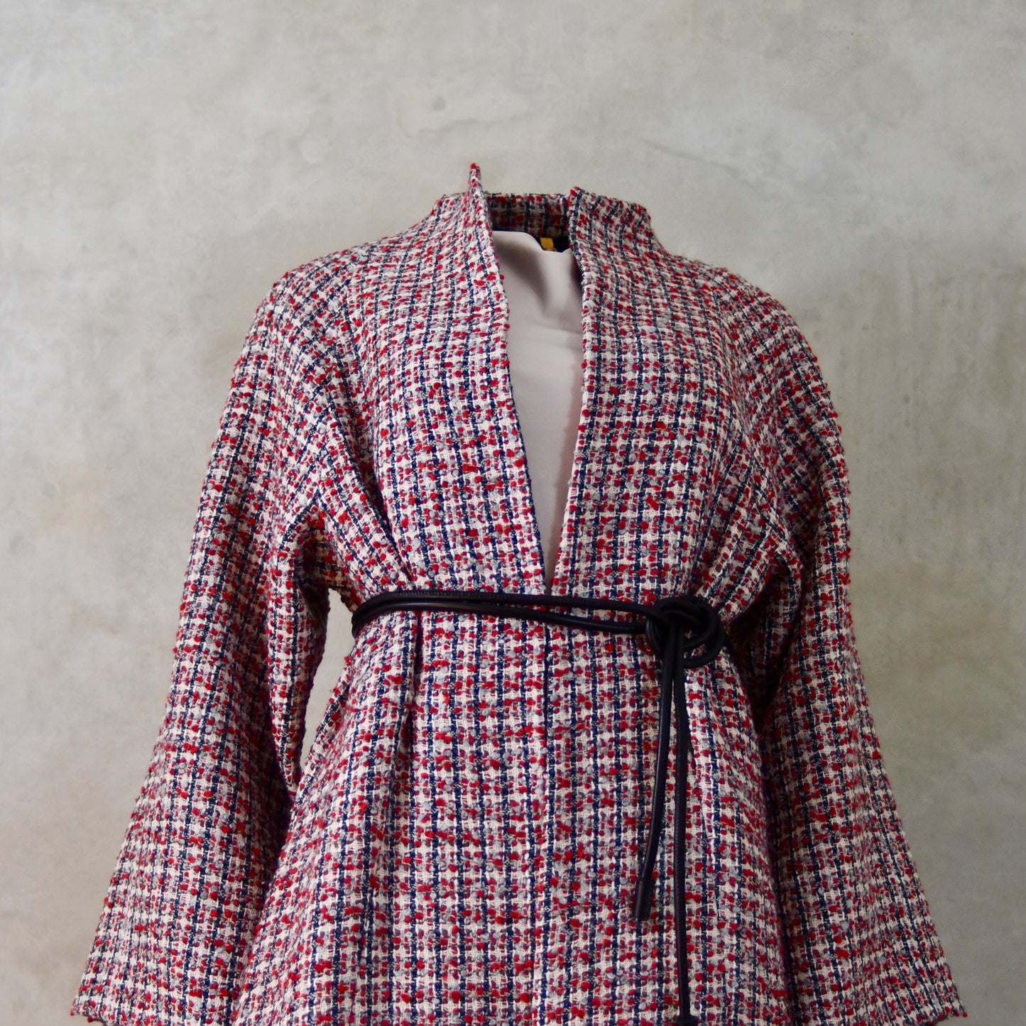 the long frink in red, ecru and navy wool boucle image 8