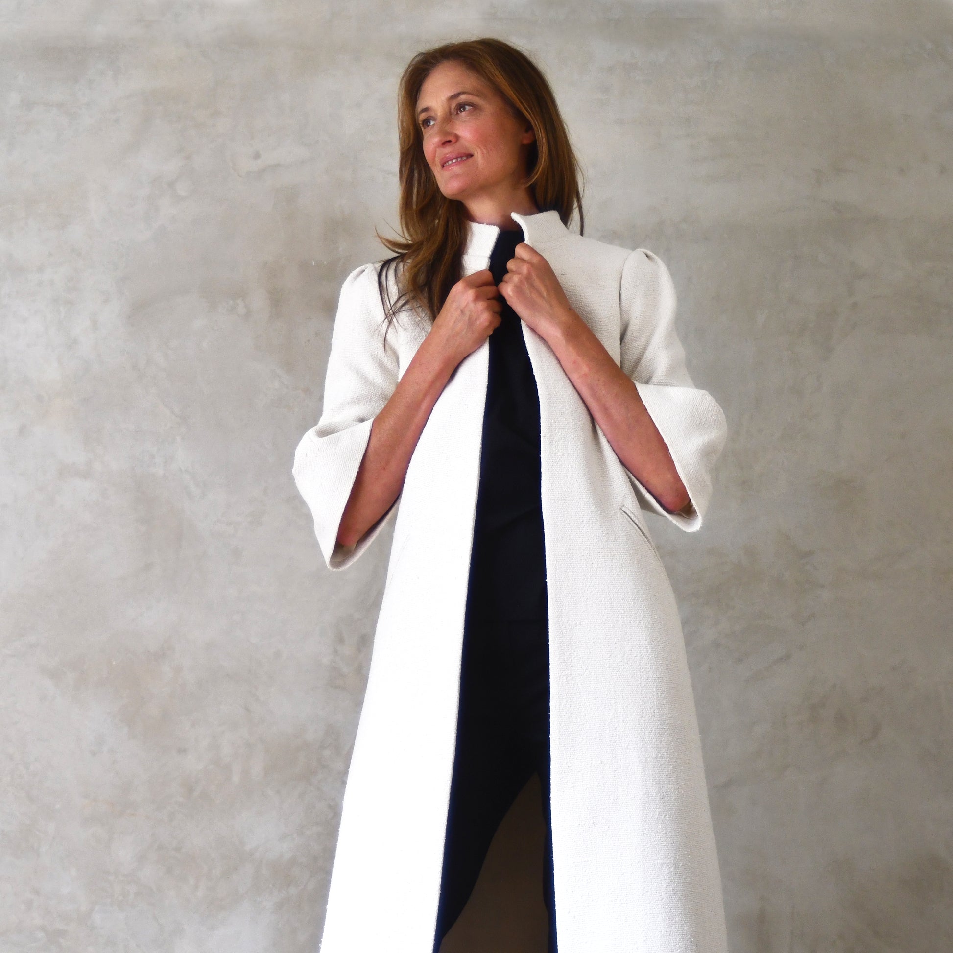 the delany coat in white silk boucle image 6
