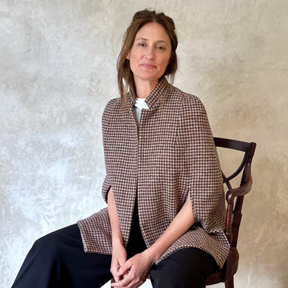 the clayton cape in camel, red and green check lovat tweed image 4