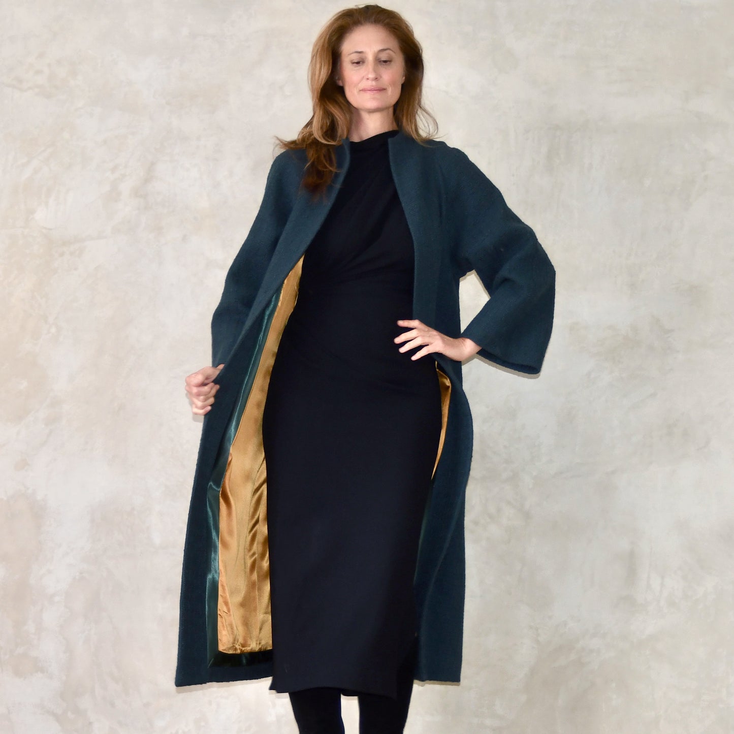 the long frink in bottle green wool boucle image 3