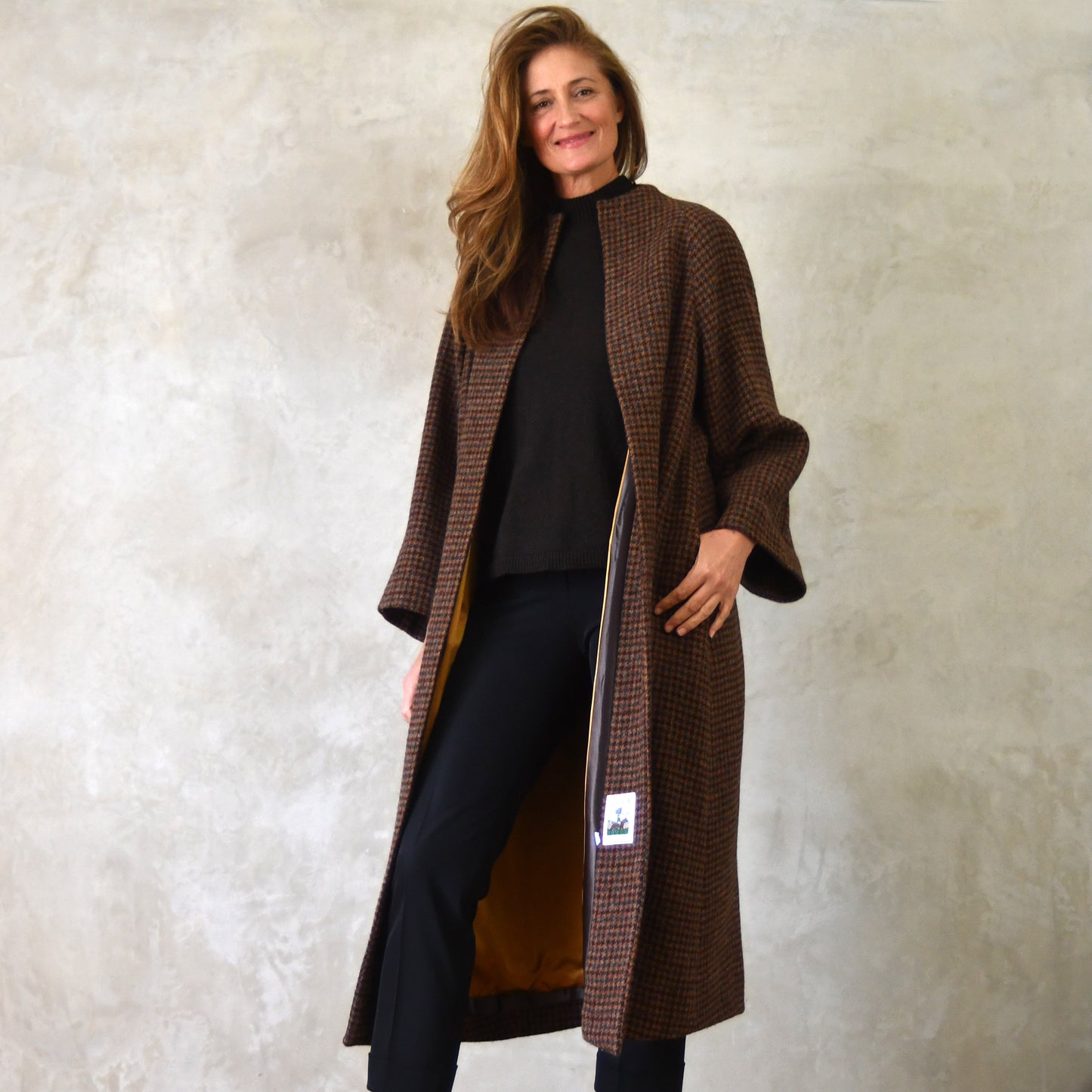 the long frink in dark check lovat tweed image 3