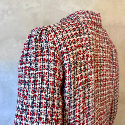 the bell coat in red, ecru and navy wool boucle image 9